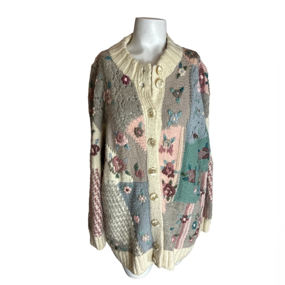 Peruvian Connection Hand knit merino wool embroidered cardigan sweater